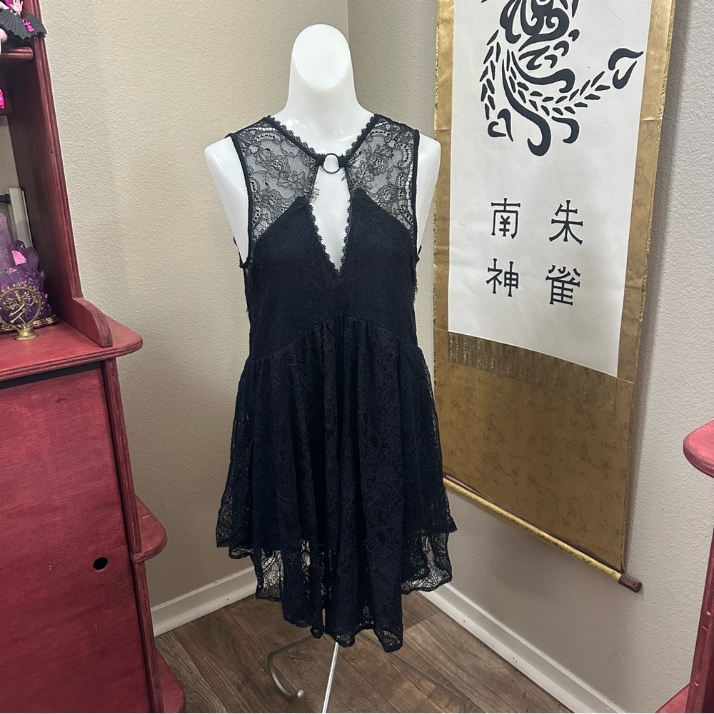Free People Lace Mini Baby Doll Dress Blue Navy | Sz XS